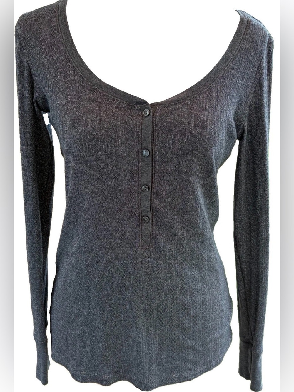 Victoria’s Secret Y2K Gray Metallic Shimmer Henley Top Long Sleeve Women’s M
